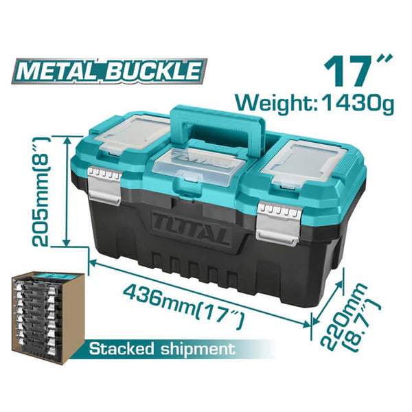 TOTAL TPBX0172 17" Plastic Tool Box w/ Metal Buckle & Tray Total